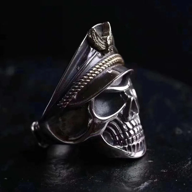 Retro Officer Skull Rings for Men Women Punk Hip Hop Rock Skeleton Trendy Ring Fashion Jewelry Gifts Adjustable