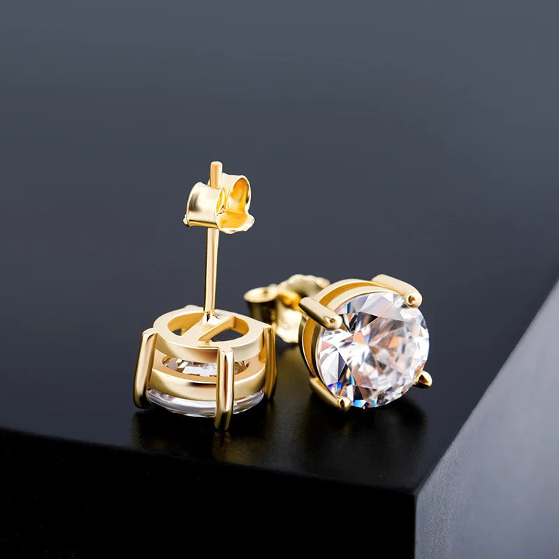 Iced Out Round Zircon Stud Earrings Stainless Steel