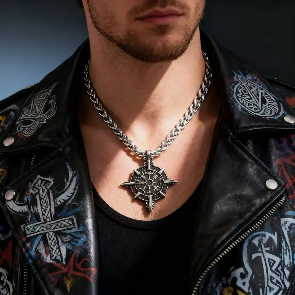 Compass Viking Steel Pendant 316L Rune Vintage