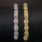 Gold Cuban Bracelet Iced Out 7.5MM Round Bead