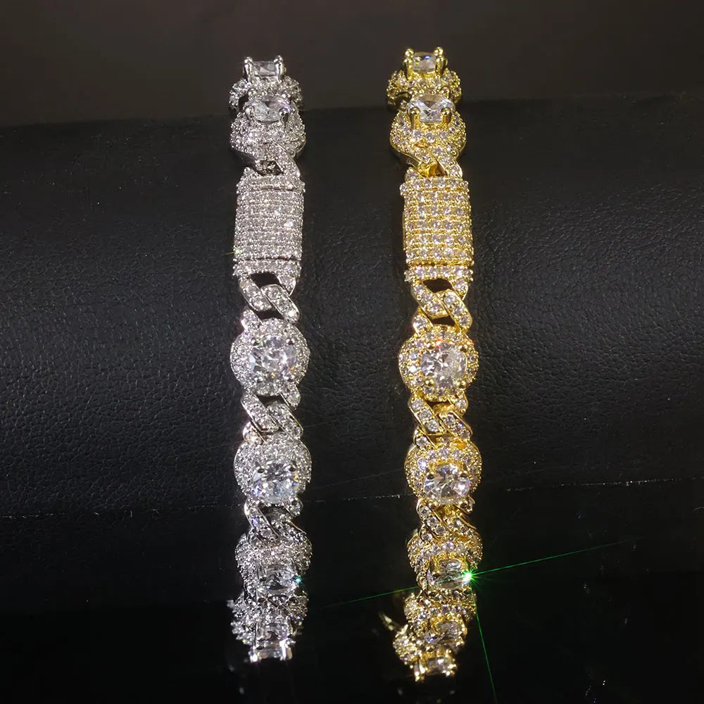 Gold Cuban Bracelet Iced Out 7.5MM Round Bead