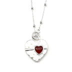 Heart Silver Pendant Sterling Red Glass Clavicle