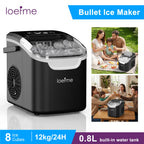 LOEFME 12kg/24h Portable Mini Ice Maker Machine 6 Mins/8pcs 2 Sizes Ice Cubes Home Desktop Ice Maker with Scoop and Ice