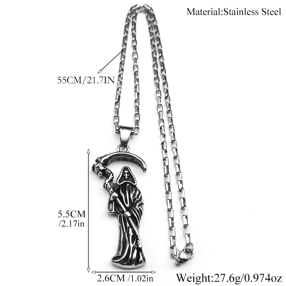 Grim Reaper Silver Chain Necklace — Stainless Steel