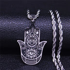 2024 Fashion Hamsa Hand Stainless Steel Chain Necklace for Men Gold Color Necklaces Pendants Jewerly colgante hombre
