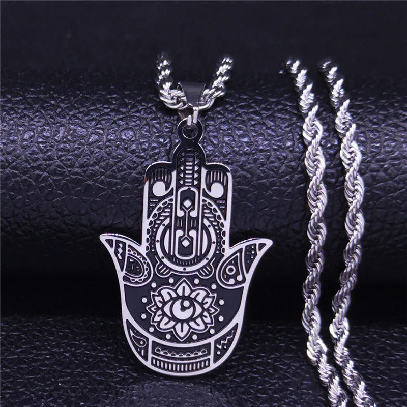 2024 Fashion Hamsa Hand Stainless Steel Chain Necklace for Men Gold Color Necklaces Pendants Jewerly colgante hombre