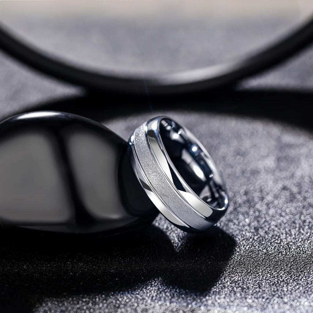 Brushed Matte Wedding Band Ring — Engravable, Stainless Steel