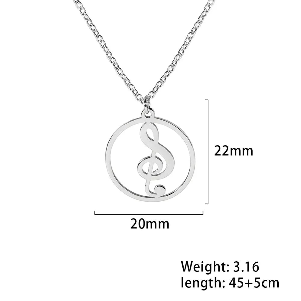 Music Necklace Treble Clef Note Chain Musical Symbol Staff Notation Gift For Woman Men Stainless Steel Pendant Jewelry