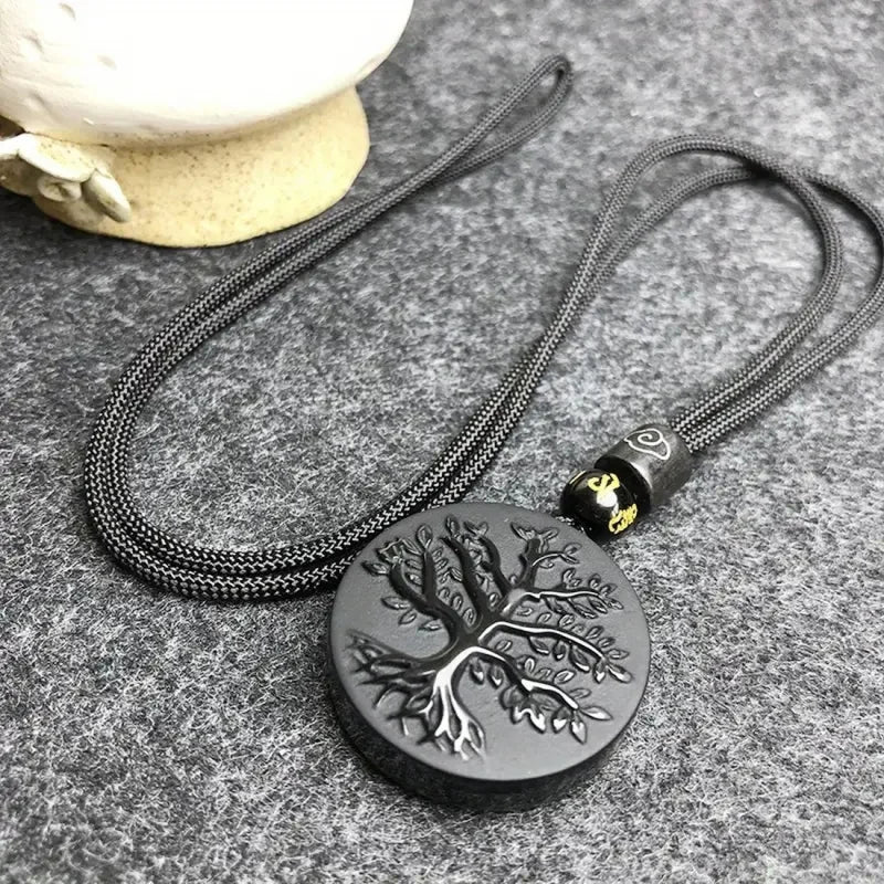 Crystal of Necklace Pendant Black Obsidian Guardian Healing Amulet Popular Export Item Tree of Life