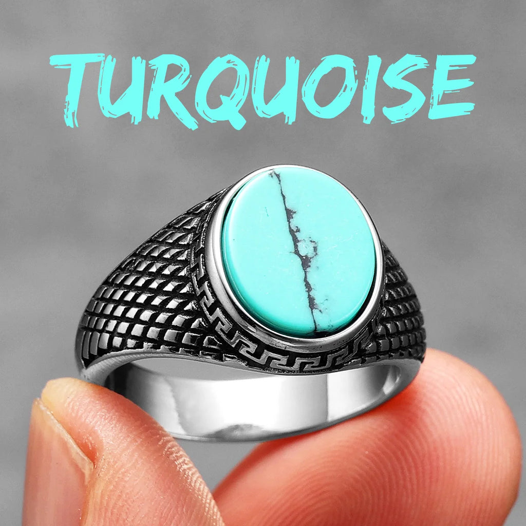 Turquoise Stone Ring Stainless Steel Minimal