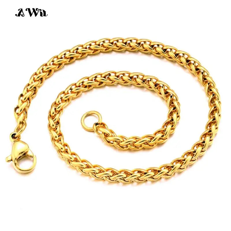 AWit 3MM-8MM STAINLESS STEEL TWIST LONG CHAIN NECKLACE FOR MEN Neck Punk Jewelry Pendant Accessories Male Chains
