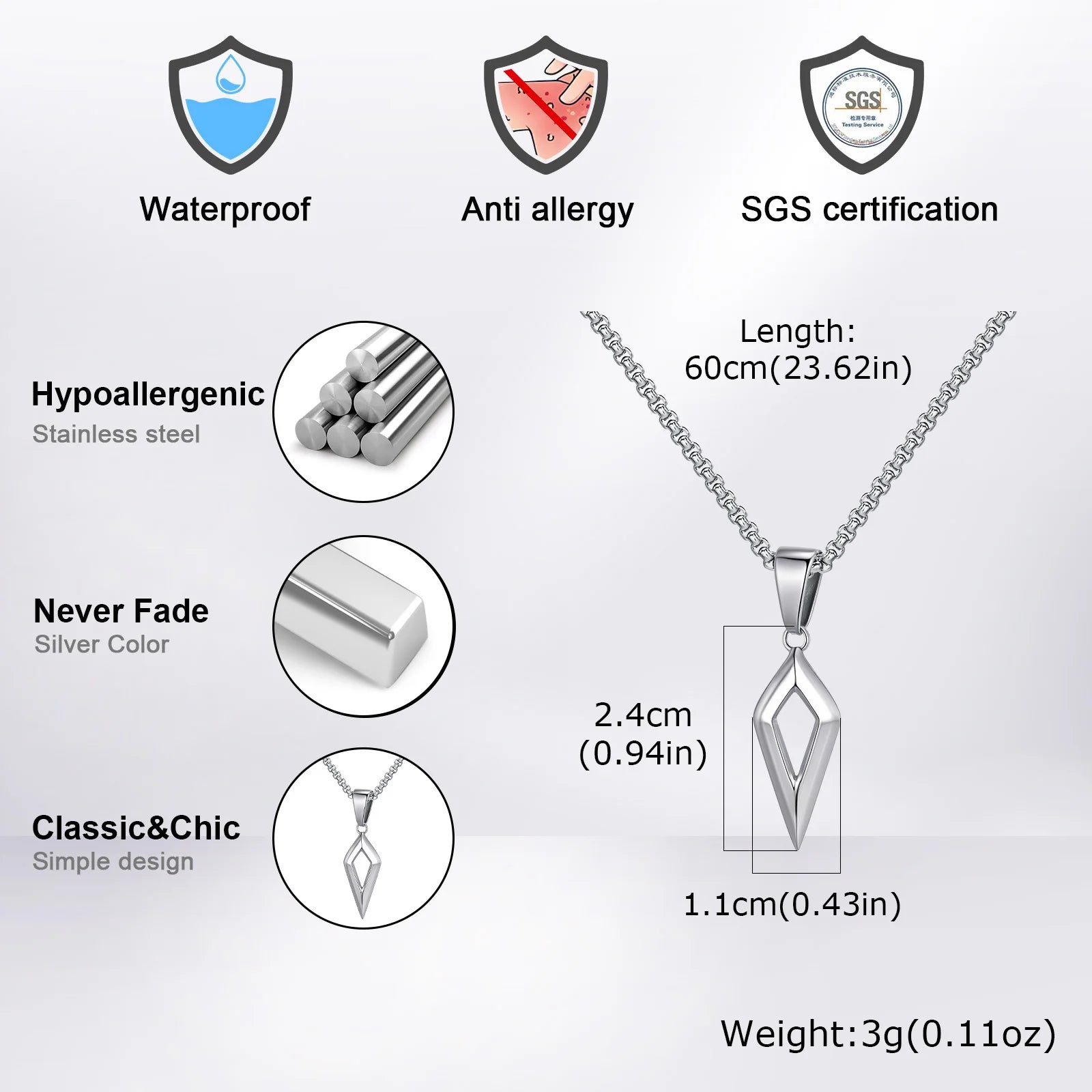 Casual Geometric Necklace for Men Boys,Stainless Steel Four Pointed Star Collar,Hiphop Punk Jewelry Gift
