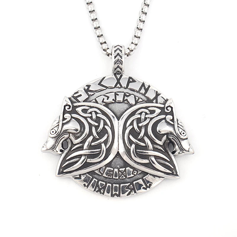 Stainless Steel Viking Fenrir Wolf Pendant Necklace Vintage Nordic Rune Men Jewelry Best Gift Wholesale Dropshipping