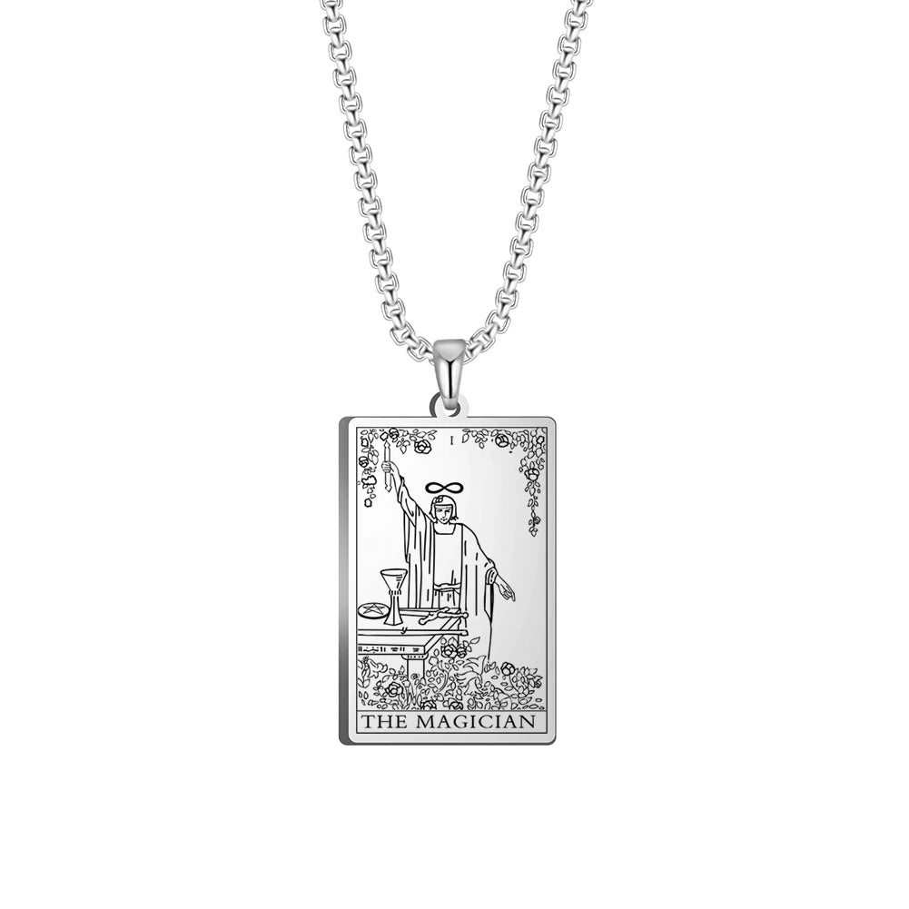 Dawapara The Major Arcana Tarot Cards Vintage Amulet Pendant Necklaces Box Chain Men Jewelry Stainless Steel Golden