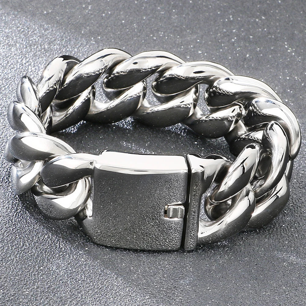 Cool 25/30mm Hip Hop Cuban Link Chain Bracelet Man Vacuum Plated 316l Stainless Steel Men's Bracelets Heavy Duty Street