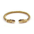 Classic Animal Viking Double Wolf Head Adjustable Bracelet Men Stainless Steel Bracelet Fashion Double Snake Heads