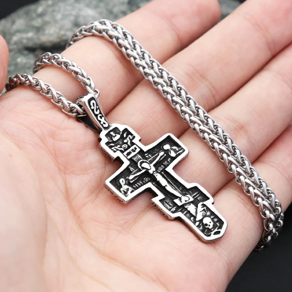 Fashion Stainless Steel Jesus Cross Crucifix Pendant For Men Women Punk Hip Hop Necklace Religion Amulet Jewelry Gifts Wholesale