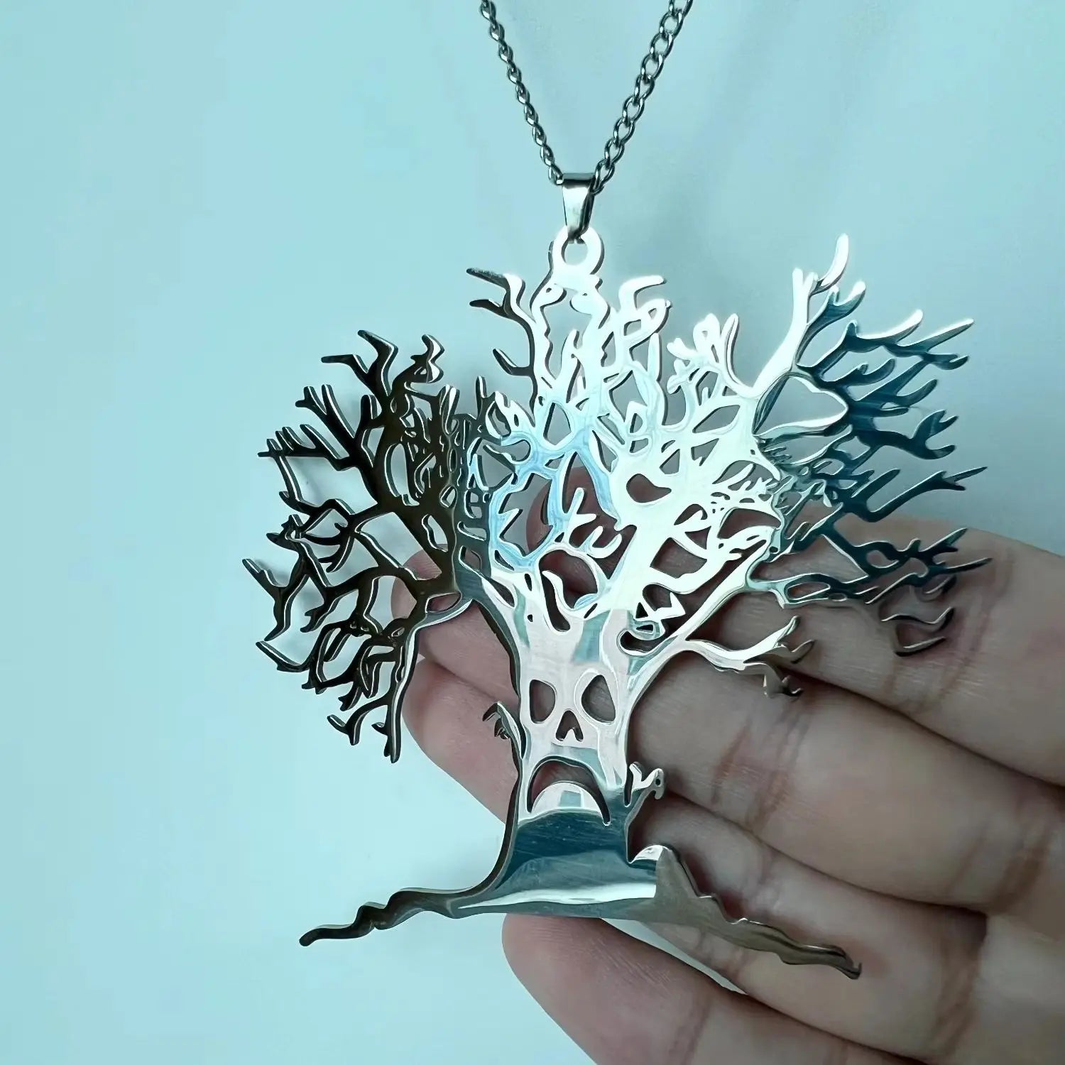 2025 Halloween Scary Tree Pendant Exquisite Stainless Steel Tree of Life Necklace Neck Chain Punk Hip Hop Funny Jewelry