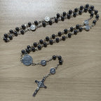 Black Bead Cross Pendant Necklace for Men and Women, Daily Wear