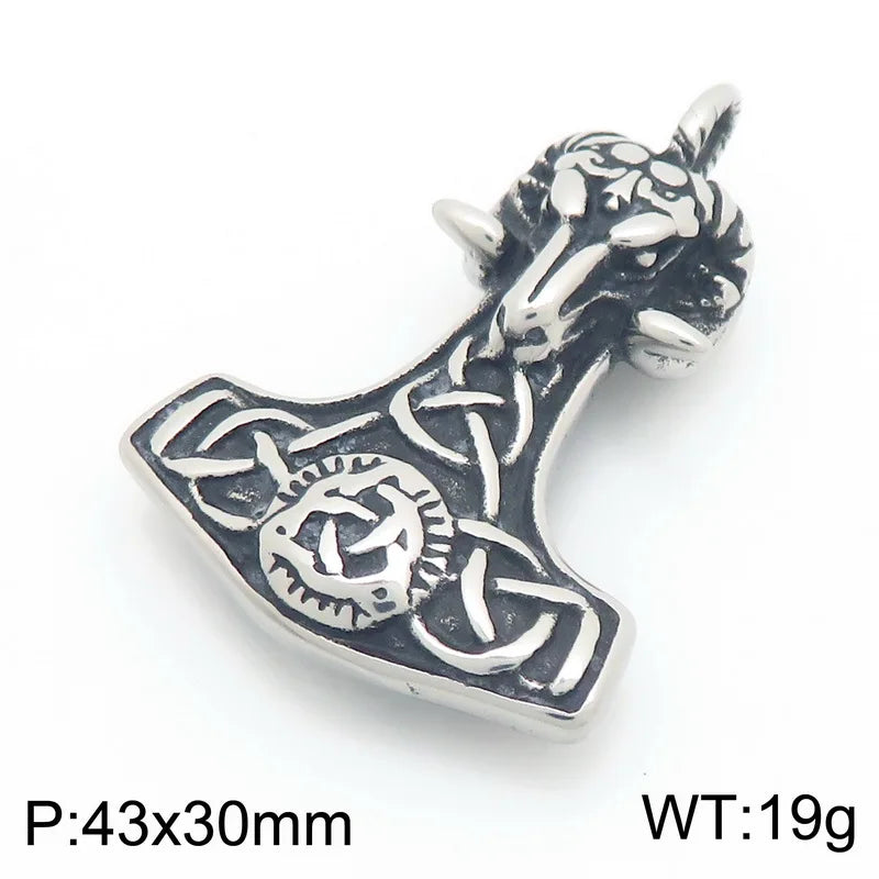 Viking Norse Thor Hammer Mjolnir Necklace — Stainless Steel