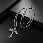 Gothic Hip Hop Flame Cross Pendant Necklace for Men, Silver Color Stainless Steel Non-fading Necklace,Waterproof