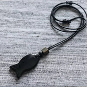 Vintage Natural Black Obsidian Fish‑Shaped Pendant Necklace for Men, Ideal for Fishing Enthusiasts, Valentine’s Day Gift