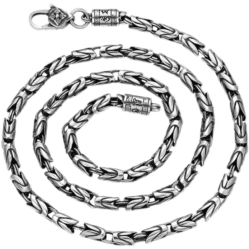 QN Guochao Jewelry National Style Six Character Words of Truth Peace Pattern Necklace Men's Retro Guochao Personality Chain