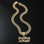 Men Hip Hop Double Row Spliced Letters Pendant Necklace with 13mm Cuban Chain Hiphop Iced out Necklace Fashion Punk