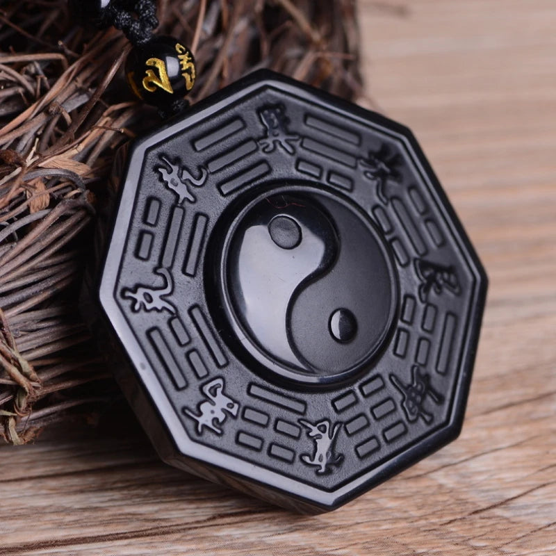 Obsidian Yin Yang Necklace Black Gemstone Amulet Protection Pendant With Adjustable Bead Chain Chinese Feng Shui