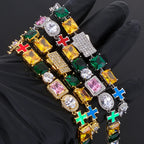 Iced Out Gemstone Necklace Stainless Steel Multi