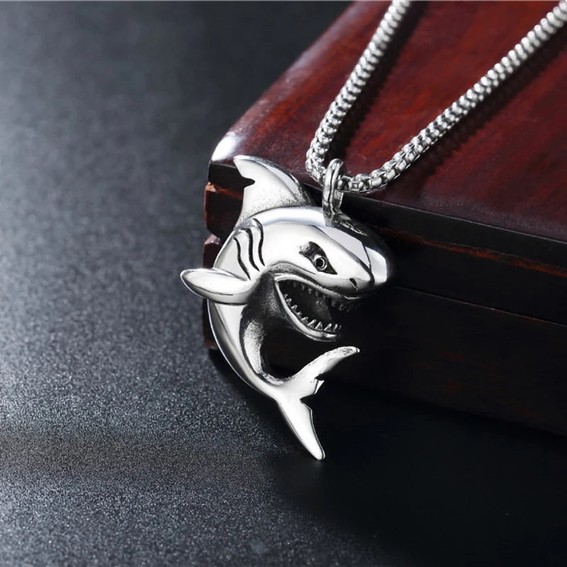 Silver Shark Pendant Necklace Stainless Steel