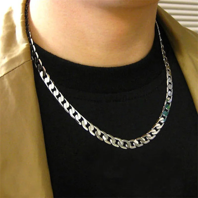 Men's 925 Sterling Silver Necklace 2/4/6/8/10/12MM 40-75cm Face Chain Necklace Lobster Clasp Men Women Engagement Jewelry Gifts