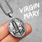 Virgin Mary Pendant Necklace Stainless Steel Vintage