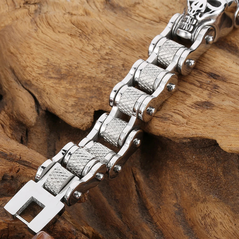 Cool Skull Head Motorcycle Chain Bracelet for Men 316L Stainless Steel Punk Biker Jewelry Gothic Rockers' Wristband