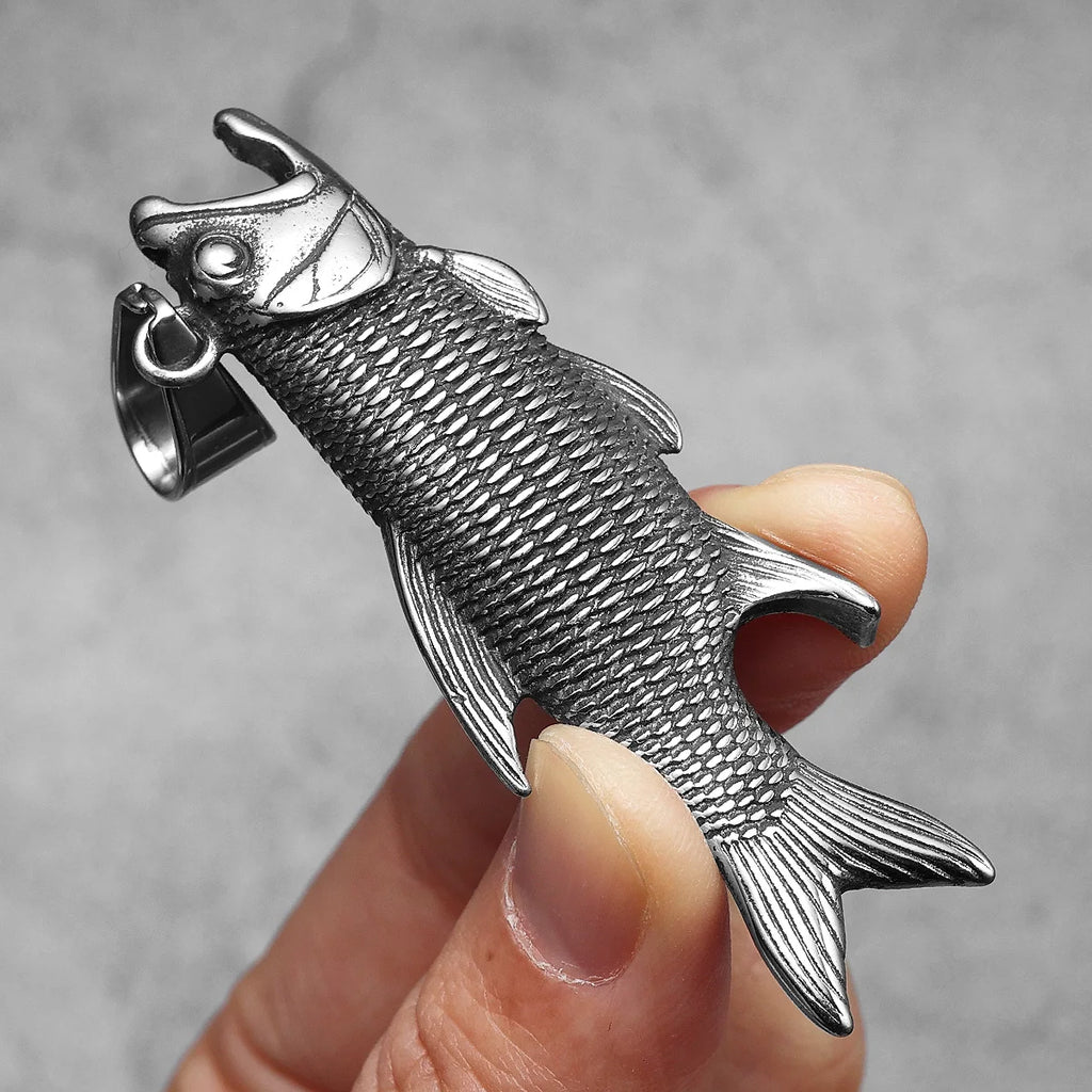Vintage Fish Trout Men Necklaces with Pendant Stainless Steel Punk Jewelry Cool for Angler Gift Daily Wear Hip Hop Accessories