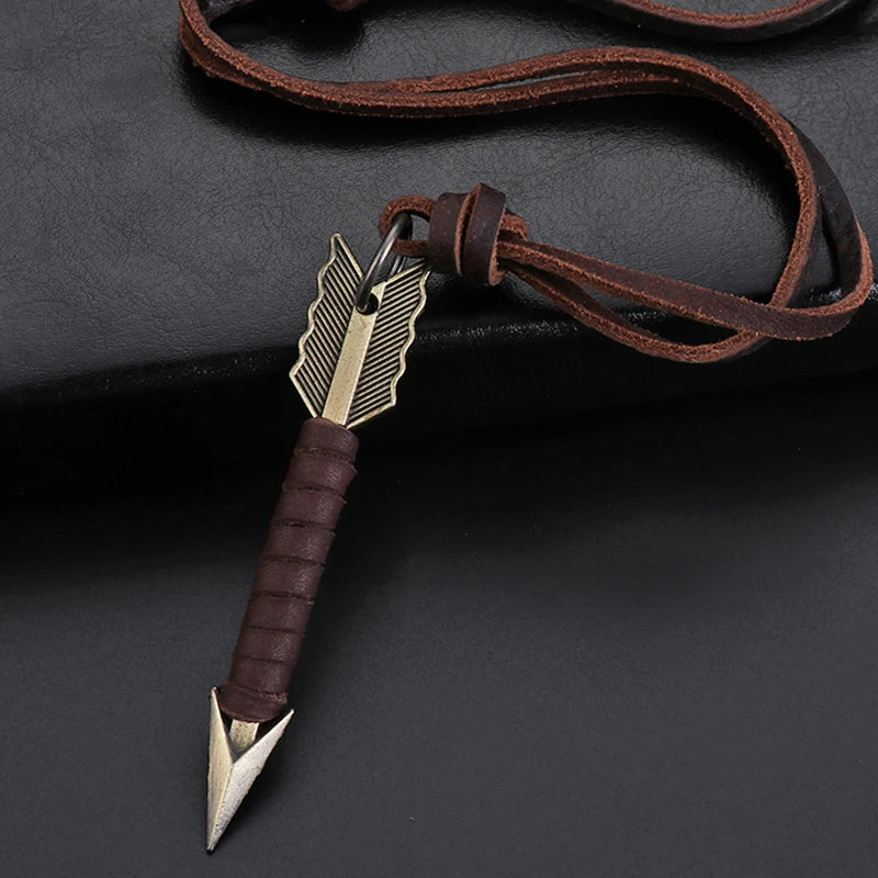 Man Vintage Leather Arrow Pendant Necklace Rope Body Choker Chain Necklaces Men&Women Punk Jewlery Accessories