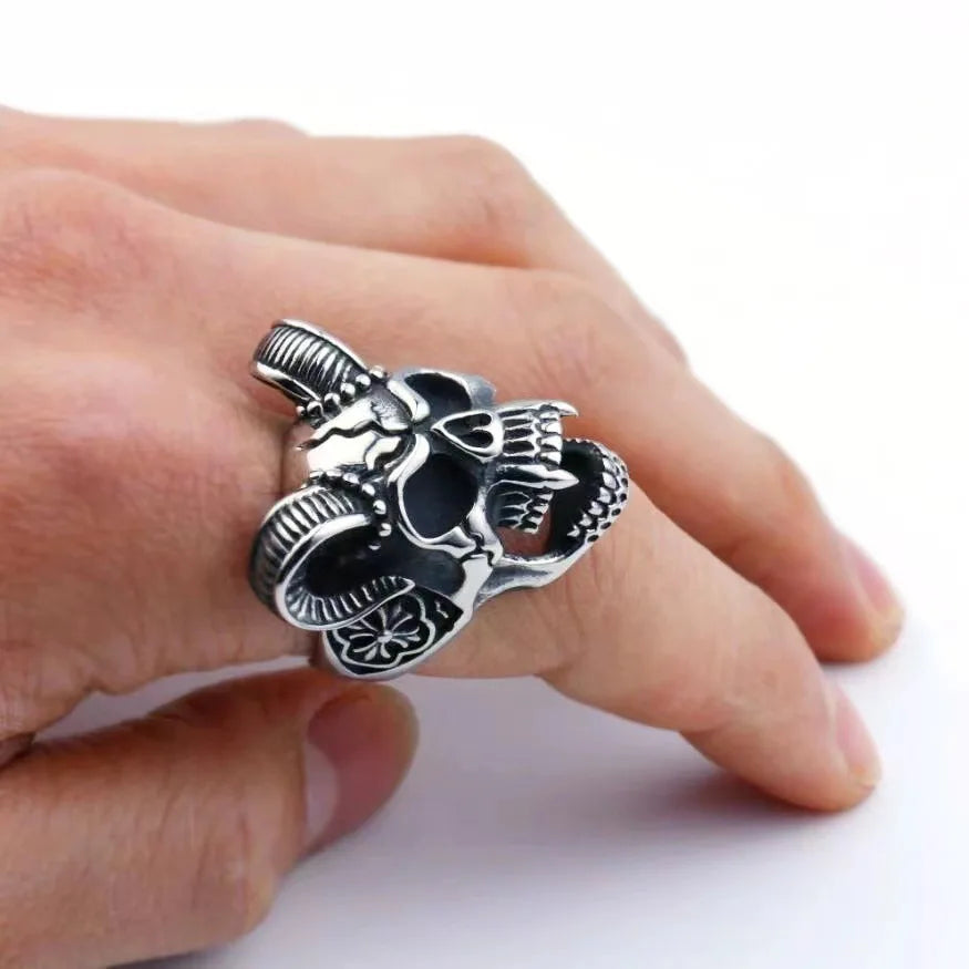 Skull Demon Steel Ring European American Retro