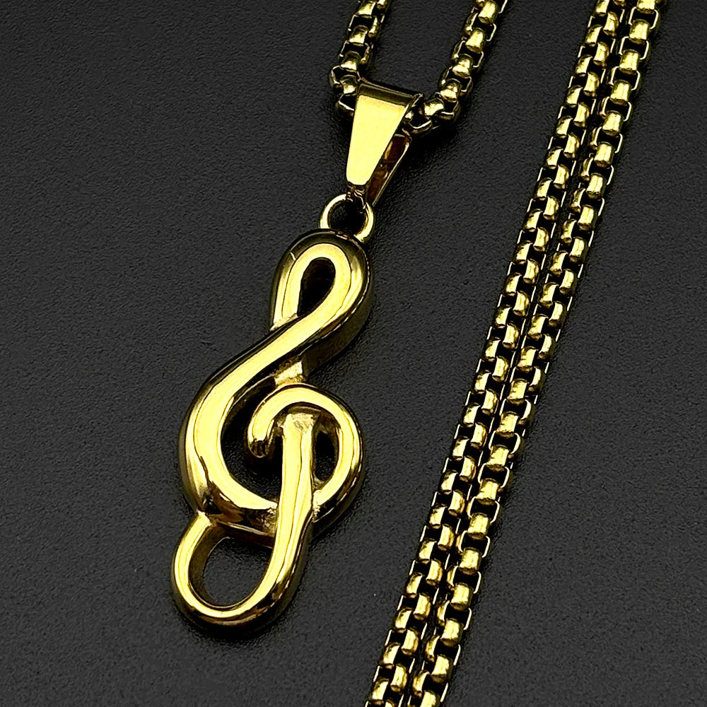 Musical Note Treble Clef Pendant Necklace For Women Men Stainless Steel Gold Color Hiphop Fashion Daily Wear Gift