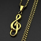 Musical Note Treble Clef Pendant Necklace For Women Men Stainless Steel Gold Color Hiphop Fashion Daily Wear Gift