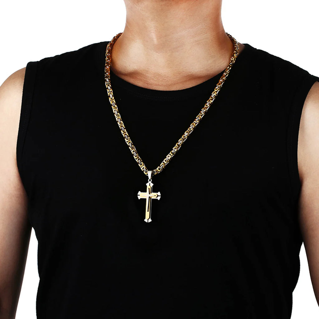 Knight Cross Three-Layer Pendant Necklace — Stainless Steel