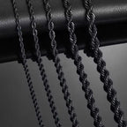 45/50/60/70cm One-piece Black Color Stainless Steel Twisted Rope Necklace, Men's Classic and Fashionable Daily Accessory Jewelry
