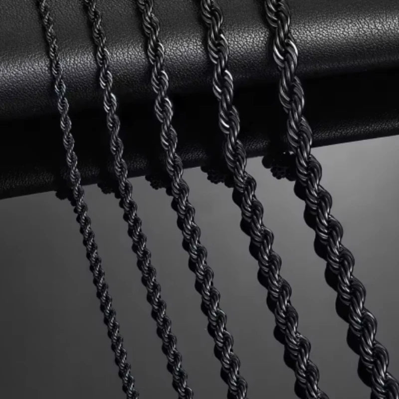 45/50/60/70cm One-piece Black Color Stainless Steel Twisted Rope Necklace, Men's Classic and Fashionable Daily Accessory Jewelry