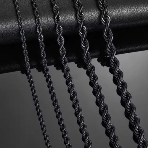 Black Twisted Rope Necklace — Stainless Steel
