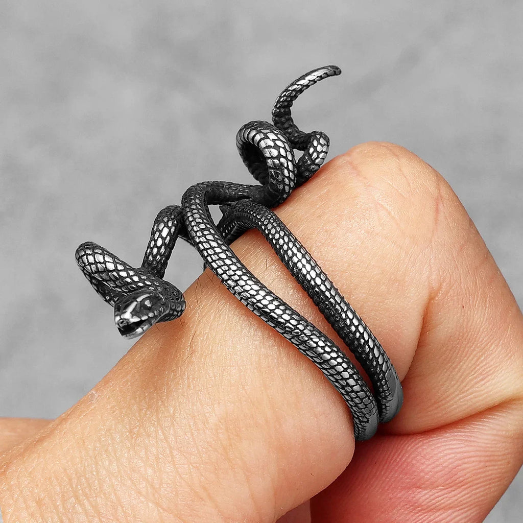 Poisonous Snake Ring 316L Stainless Steel Men Rings Rock Punk Vintage for Male Rider Jewelry Accessories Best Gift