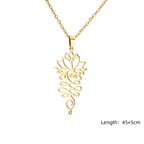 Unalome Lotus Flower Pendant Necklace — Stainless Steel Chain