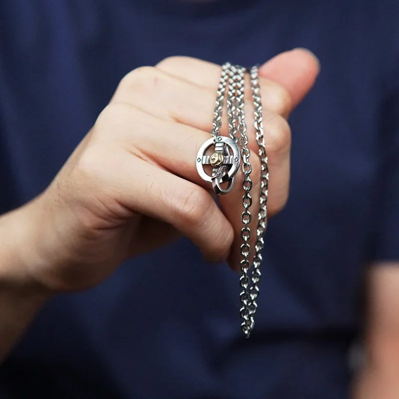 Circle Pendant Long Link Chain Necklace for Men — 70cm