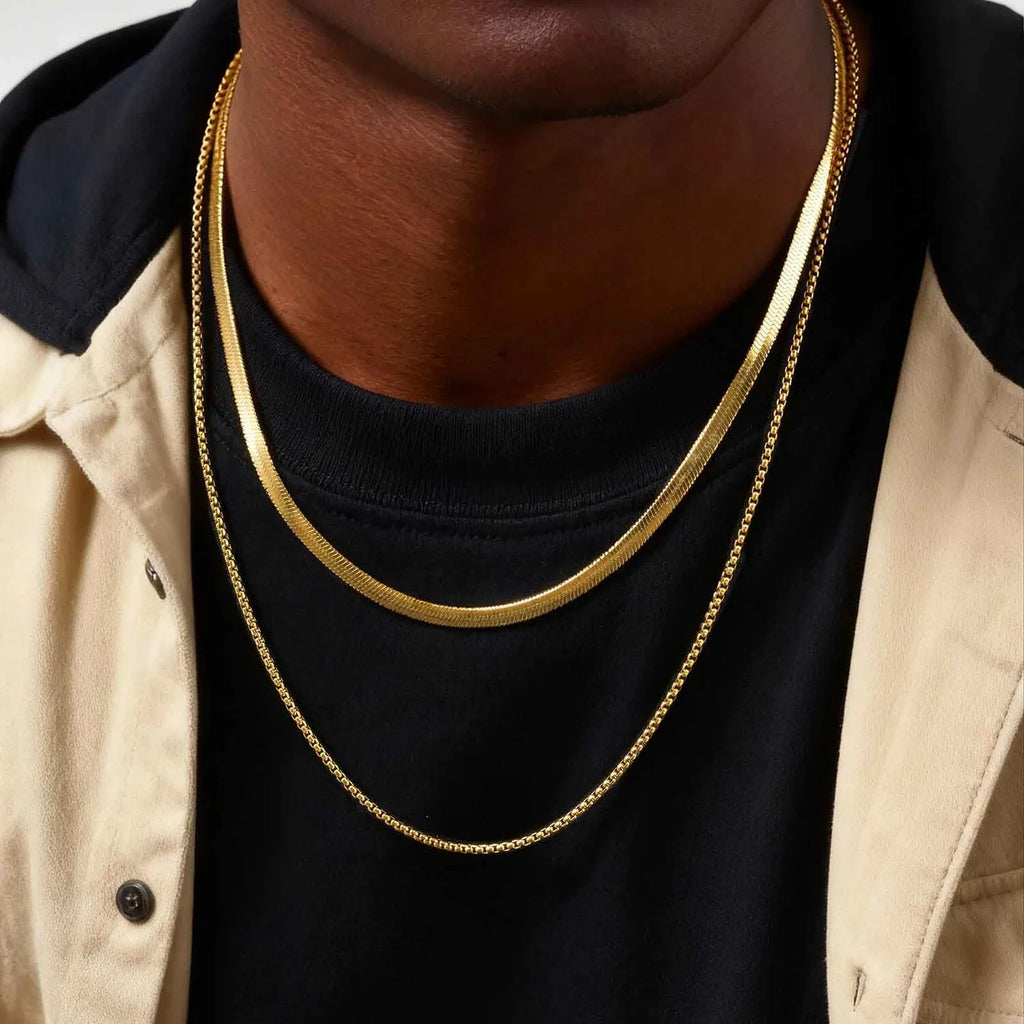 Two-Tone Snake Box Chain Necklace — Stainless Steel