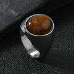 Tiger Black Ring 316L Oval Natural Stone