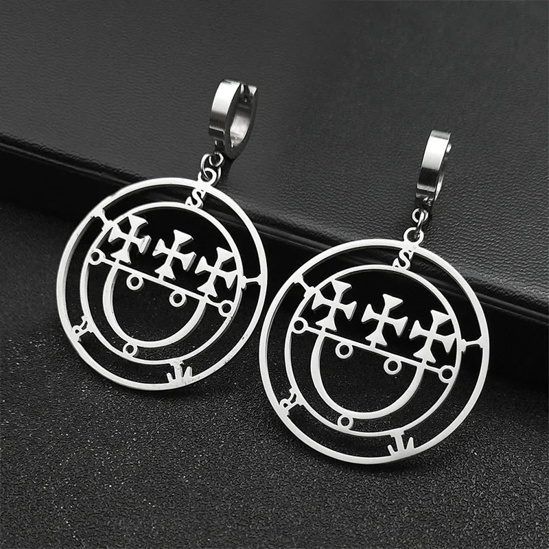 Baphomet Steel Earrings Sigeal Sigil Lucifer Dangle