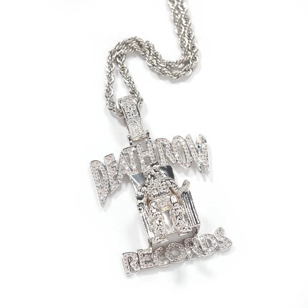 Deathlow Records Prisoner Necklace Stainless Steel Men's Fashionable Jewelry Hip-hop Rock Iced Out Pendant Party Gift
